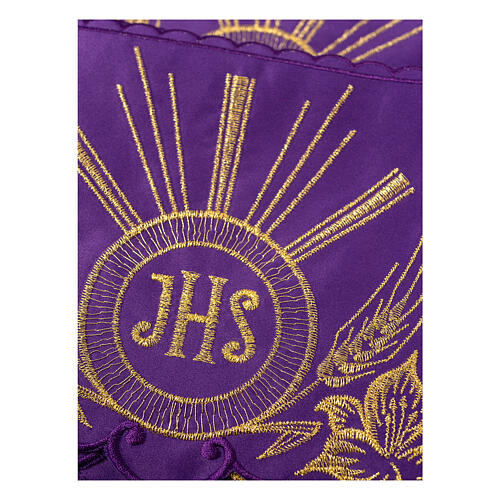 Purple frill for altar cloth with JHS, ears of wheat and flowers, h 6 in 2