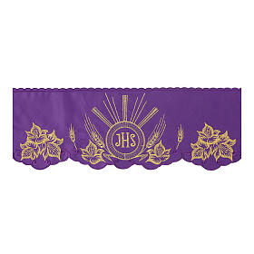 Bord de nappe d'autel violet blé JHS fleurs h 15 cm