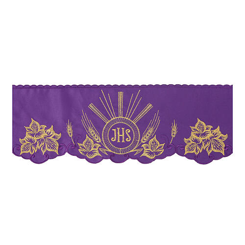 Bord de nappe d'autel violet blé JHS fleurs h 15 cm 1