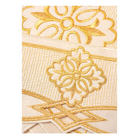Altar cloth trim of ivory-coloured fabric, h 3.5 in, golden crosses and geometric pattern