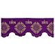 Bord nappe autel violet 19 cm broderie croix IHS or s1