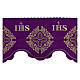 Bord nappe autel violet 19 cm broderie croix IHS or s2