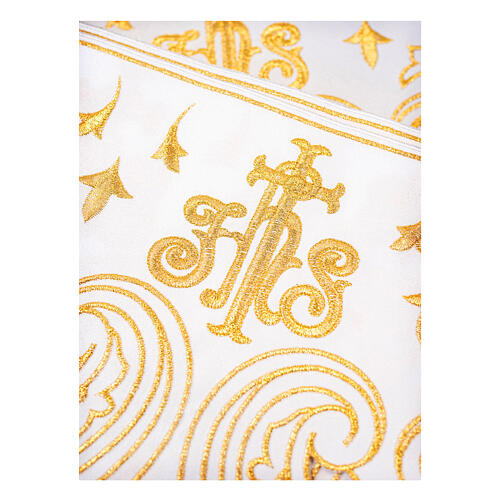 Altartuch-Bordüre mit Kreuzen, floralen Motiven und IHS, weiß, Höhe 24 cm 2