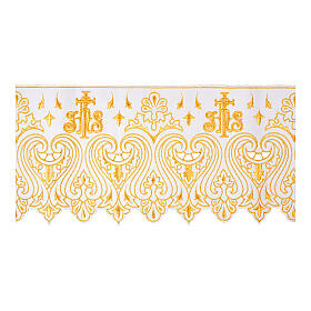 Bord nappe autel 24 cm blanc IHS motifs floraux or