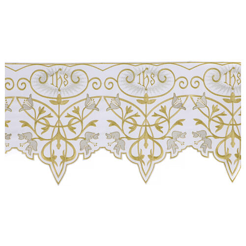 Bord nappe autel blanc broderie or argent fleurs 27 cm 1