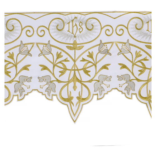 Bord nappe autel blanc broderie or argent fleurs 27 cm 2