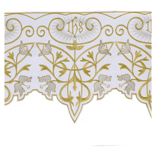 Borda altar branca bordado ouro prata flores 27 cm 2