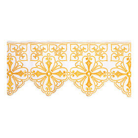 Borda de altar bordada 35 cm cruzes ouro branco