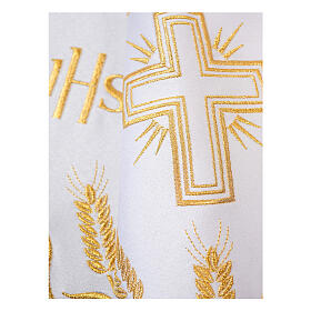 Borda de altar branca e ouro trigo 31 cm cruz IHS