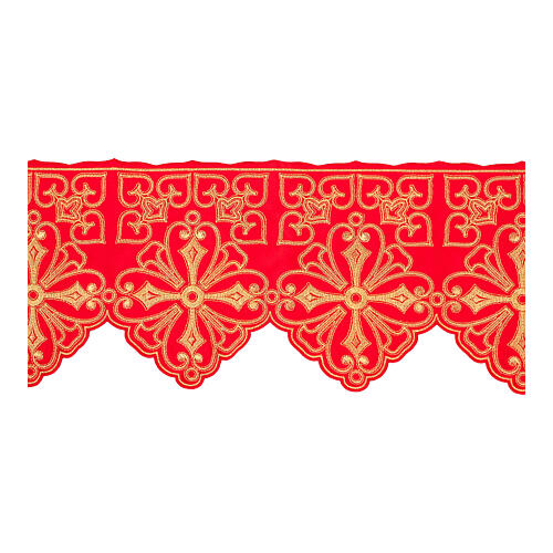 Red frill for altar cloth with geometric flowers and crosses, h 9 in 1