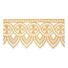 Cutwork frill for altar cloth, white and gold, crosses, h 10 in