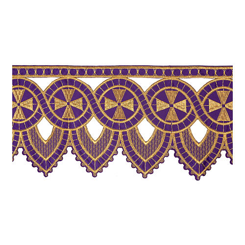 Purple cutwork frill for altar cloth, cross pattern, h 10 in 1