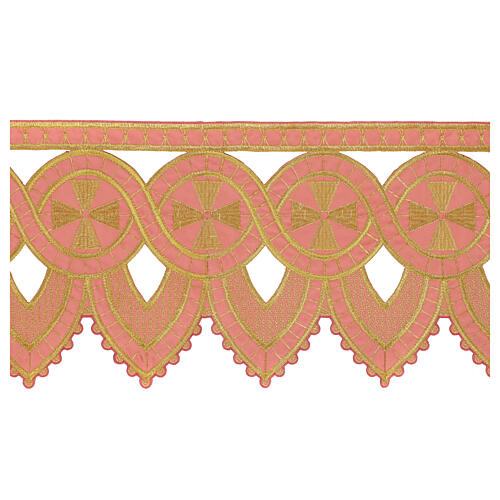 Pink cutwork trim for altar cloth, cross pattern, h 10 in 1