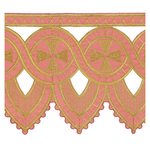 Pink cutwork trim for altar cloth, cross pattern, h 10 in 2