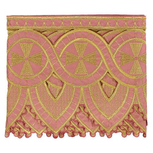 Pink cutwork trim for altar cloth, cross pattern, h 10 in 3