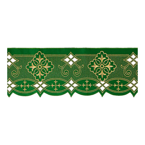 Green altar table cloth trim cross geometric motifs 9 cm height 1