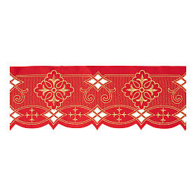 Red trim for altar cloth with cutwork embroidery, crosses and geometric pattern, h 8 in