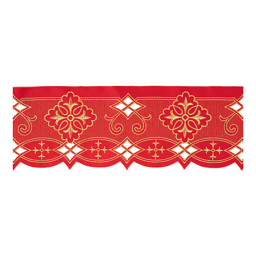 Red trim for altar cloth with cutwork embroidery, crosses and geometric pattern, h 8 in 1