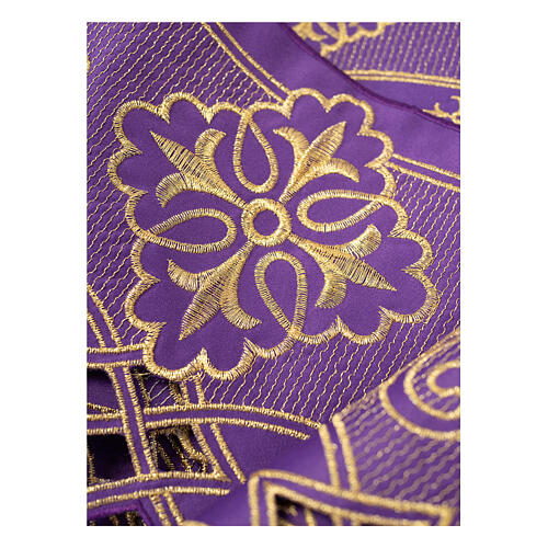 Purple liturgical fabric with geometric motifs crosses h 9 cm  2