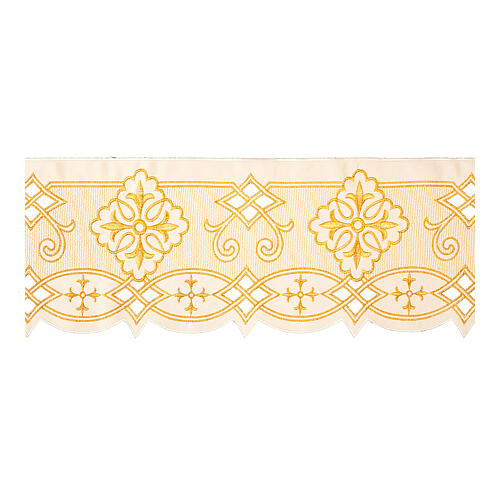 Ivory-coloured trim with cutwork embroidery for altar cloth, crosses and geometric pattern, h 8 in 1