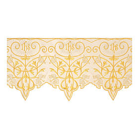 Altar cloth trim with flowers and IHS, h 10 in, ivory-coloured polyester