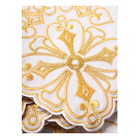 White frill with geometric flowers and crosses for altar cloth, h 9 in