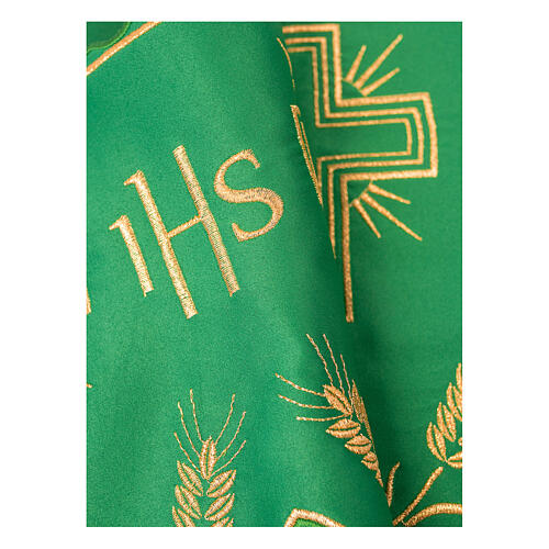 Olive green altar table cloth trim JHS grain crosses h 20 cm 2