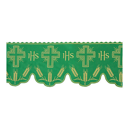 Volante verde para altar cruces espigas JHS h 31 cm 1