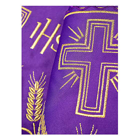 Purple altar cloth trim with JHS, ears of wheat and crosses, h 12 in