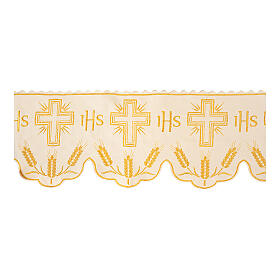 Ivory-coloured altar cloth trim with JHS, ears of wheat and crosses, h 8 in