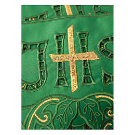 Green trim for altar cloth with golden cross and cutwork IHS, h 7.5 in