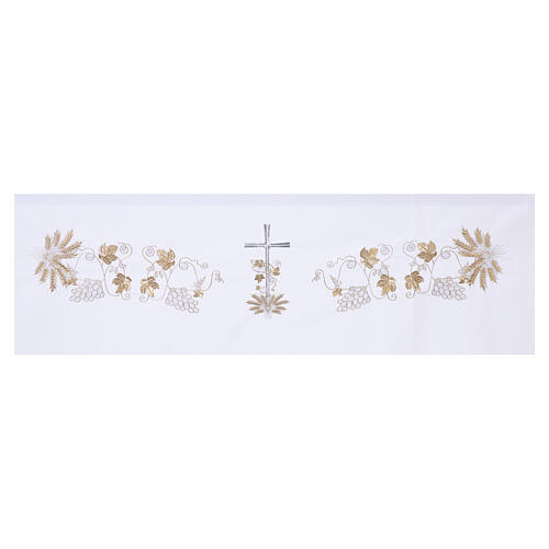 Tovaglia con ricamo croce e spighe da altare 160x300cm 5