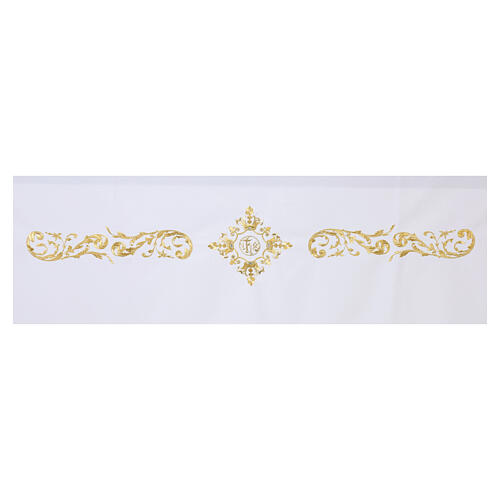 Nappe d'autel couleur ivoire broderie IHS dorée 160x300 cm 5