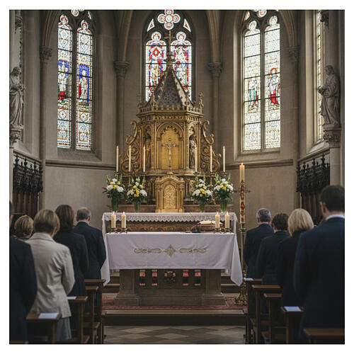 Obrus ołtarzowy kolor kość słoniowa, złoty haft IHS - 160x300 cm 2