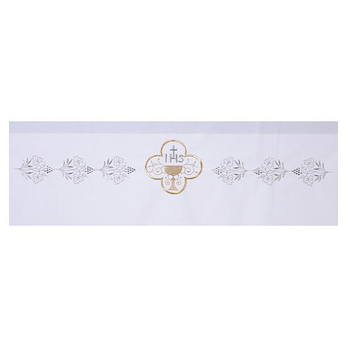 Altar cloth with JHS embroidery and Eucharistic chalice 6