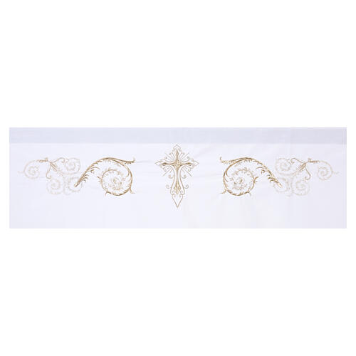 Ivory altar cloth with embroidered eucharistic cross and golden ears of wheat 5