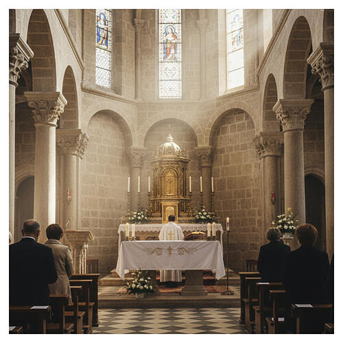 Obrus ołtarzowy ze złotymi haftami krzyża eucharystycznego i kłosówi pszenicy 2