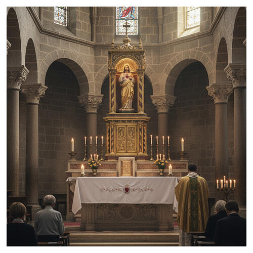 Obrus ołtarzowy „Najświętsze Serce” - biały, 160×300 cm 2