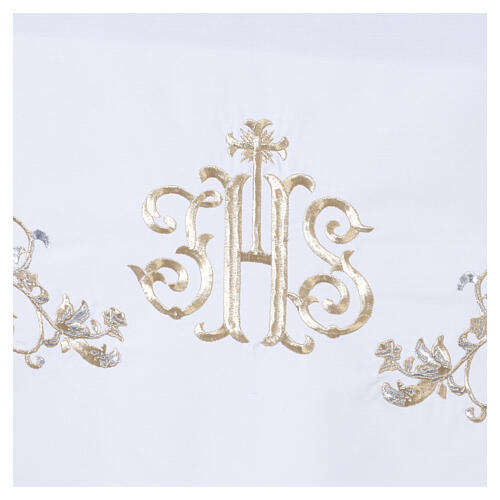 Toalha de altar cor de marfim bordado floral dourado 3