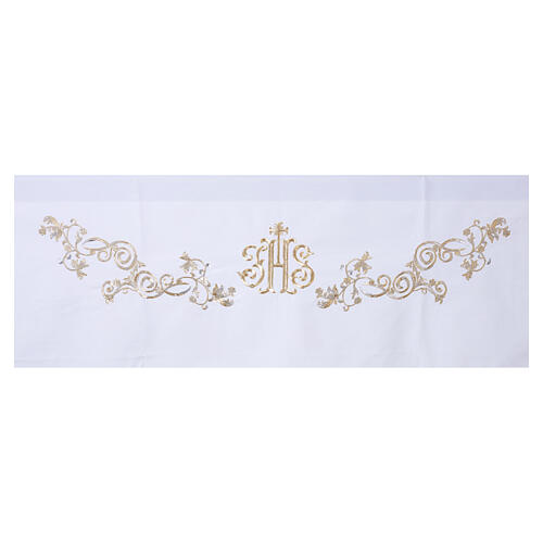 Toalha de altar cor de marfim bordado floral dourado 5