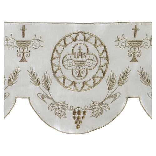 Balza d'altare con ricamo calice JHS spighe e uva dorata euro/mt 2