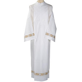 Alba kapłańska biała bawełna dekoracje IHS