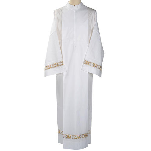 Alba kapłańska biała bawełna dekoracje IHS 1