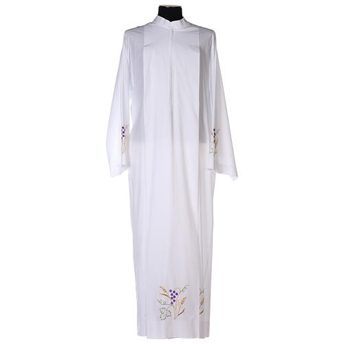 White priest alb in cotton with grapes and ears of wheat 1