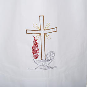 White alb cotton cross and lamp