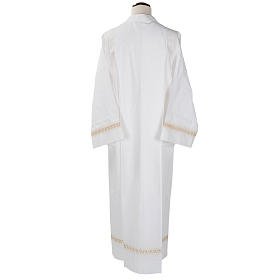 Monastic Alb with embroidered gold motif, white cotton