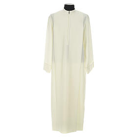Liturgical alb with 2 pleats and zipper at front in polyester
