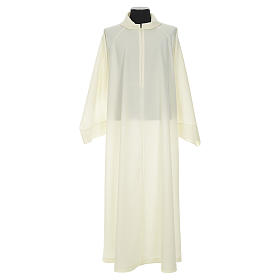 Liturgical alb with false hood in ivory polyester