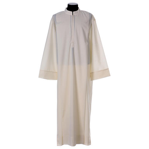 Ivory alb in polyester and wool with 2 pleats 1