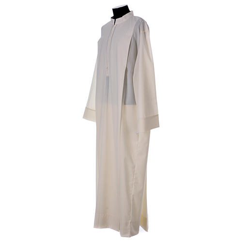 Ivory alb in polyester and wool with 2 pleats 2